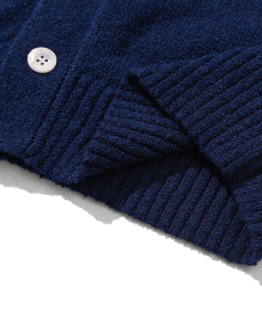 TRILLION Washable Boucle Collar Short Sleeve Knit (Current Navy)