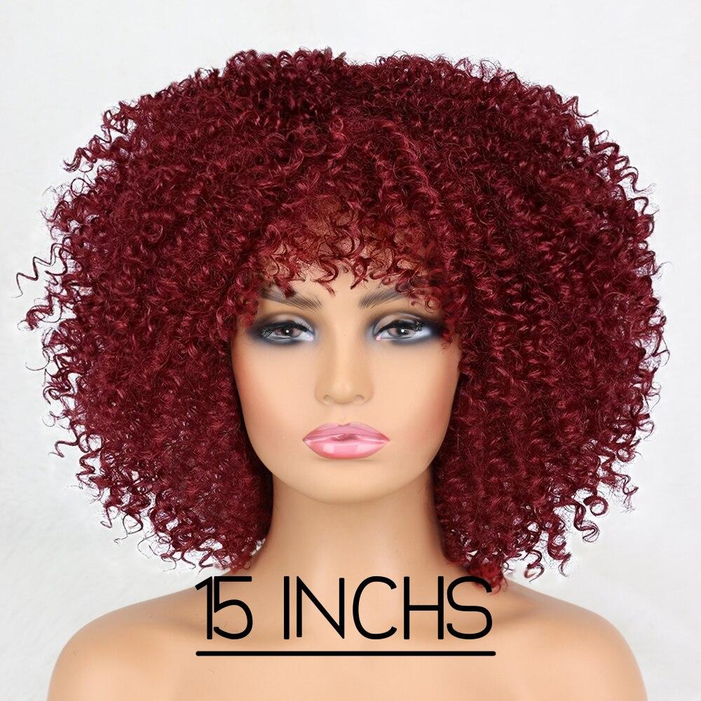 XINRAN Afro Women Fashion Short Kinky Curly Wig with Bangs Synthetic Fiber Brown Black Blonde Color Short Curly Wig Daily Wear