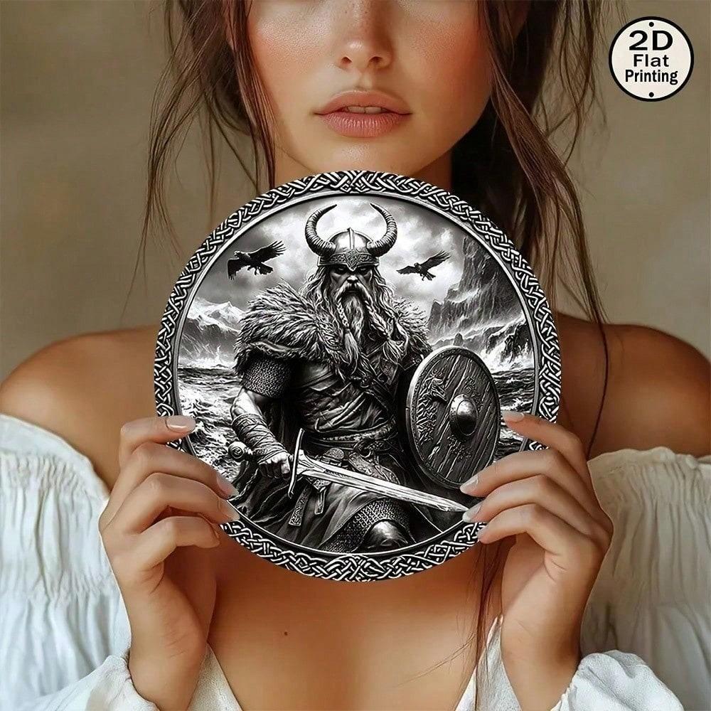 Viking Valhalla Severský Kovový Plechový Znak 8 Palců Kulaté Nástěnné Umění Vintage Hospoda Mužská Jeskyně Dekor