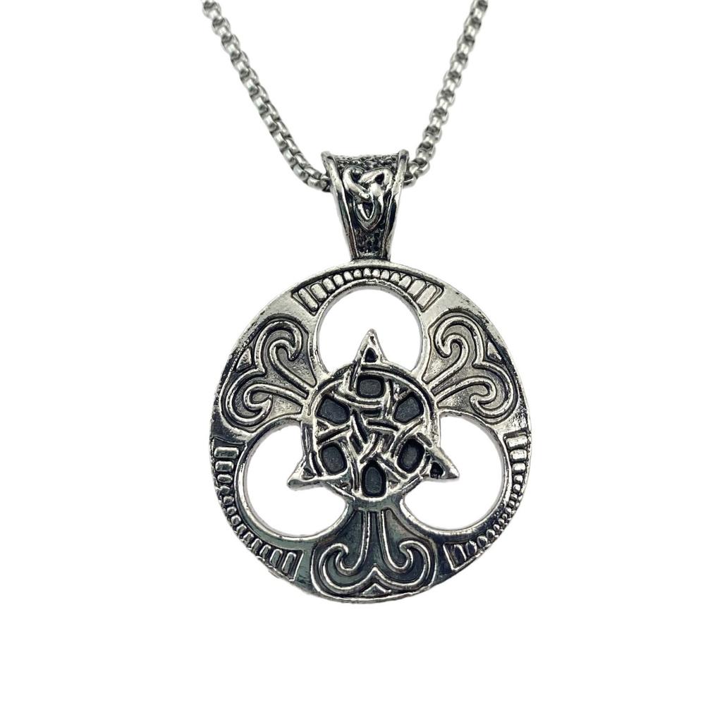 Colier cu pandantiv medalion rotund cu nod celtic concentric, punk, la modă, pentru bărbați, auriu, lanț pulover, accesorii