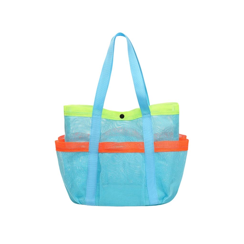 Large Capacity Multi Pocket Tote Bag Mesh Beach Bag Swimming Pool Bag Clothes Storage Organizer Bag with Durable Handles for Outdoor Use