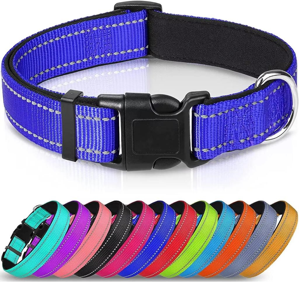 Reflective Dog Collar,Soft Neoprene Padded Breathable Nylon Pet Collar Adjustable for Medium Large Dogs, Neck 25-60 Centimeter