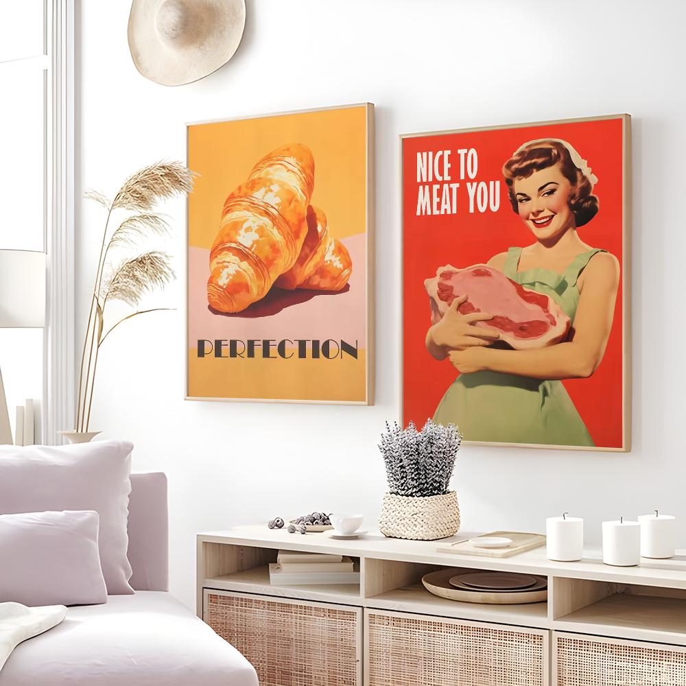 Food Croissant Pasta Meat Restaurant Poster Sticky Wall Art Printing Waterproof Home Living Bed Room Bar Aesthetic Decor