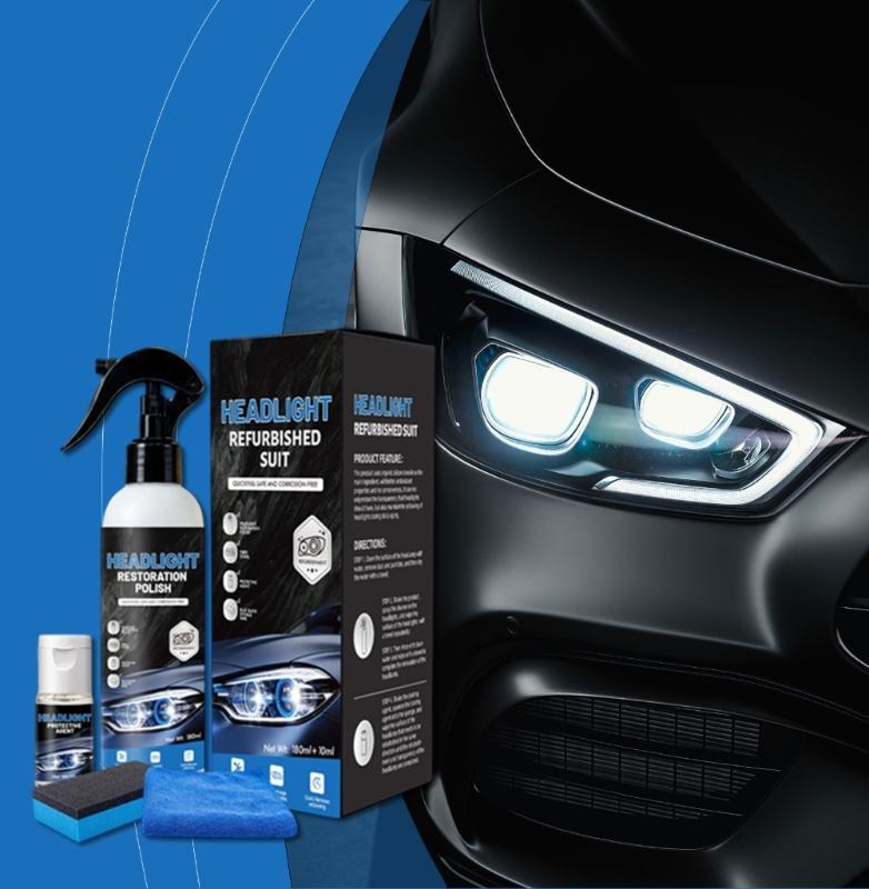 Car Headlight Restoration Kit with 180 Ml Solution, Cloth and Sponge for Haze Yellowing and Light Oxidation Use for Acrylic and Polycarbonate Lenses