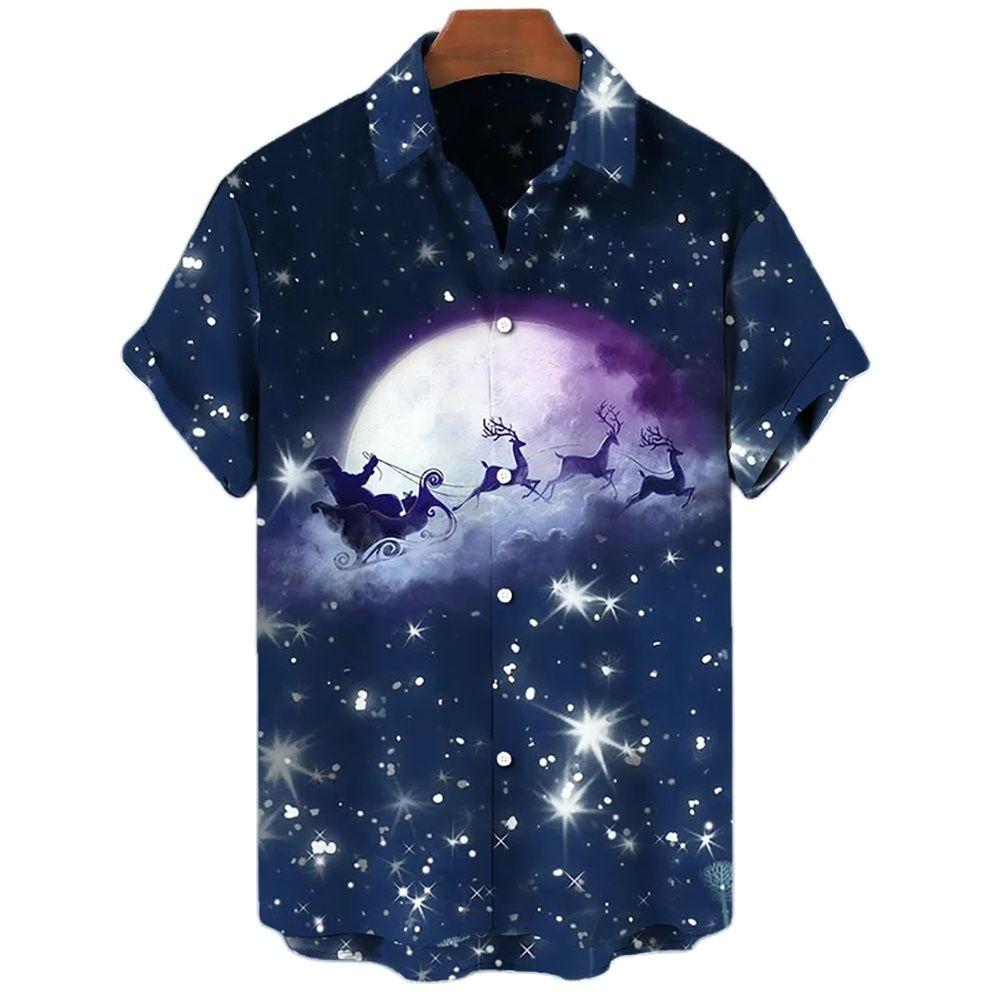 2024 New Arrival Men's Shirts Men Hawaiian Camicias Casual One Button Christmas Skull Printed Short-sleeve Blouses Tops