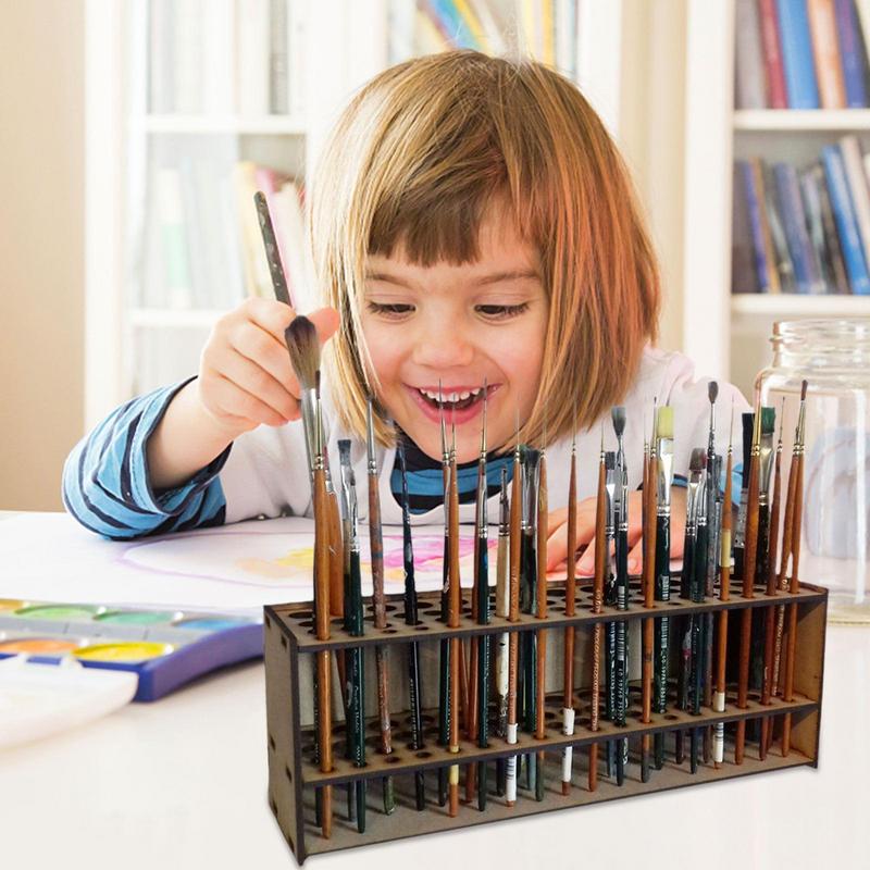 67 Holes Wooden Brush Holder Artist Desk Organizer Wall Mounted Freestanding Detachable Holder Makeup Brush Shelf