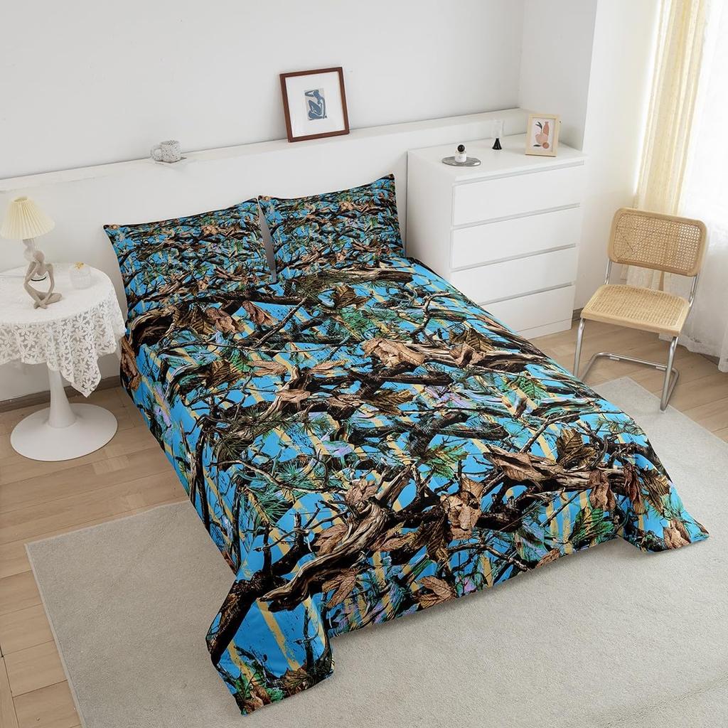 Tree Branches Comforter Set for Kids Boys Girls Wild Hunting Leaf Comforter Twin Size Bedding Set Bedroom Decor Nature Theme