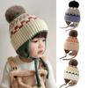 Ear Protection Baby Beanie Caps with Earflaps Soft Warm Pom Pom Winter Warm Knitted Hat for Infant Toddler Kids Boys Girls