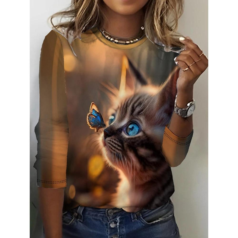 

CatT-Shirt Casual Short Sleeve Top For Spring & SummerWomen s Clothing 8XL