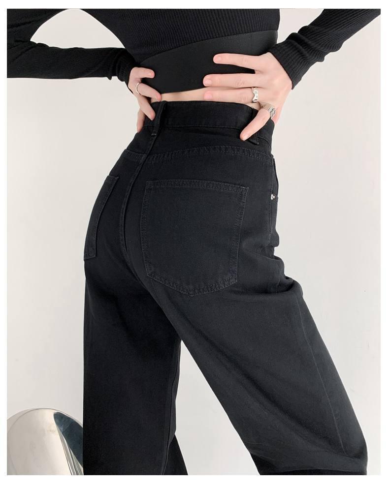 Damen Jeans mit hohem Bund, geradem Bein und weiter Passform, Frühling/Herbst 2022 - Schlankmachend, Vielseitig, Guter Fall, Bodenlang.