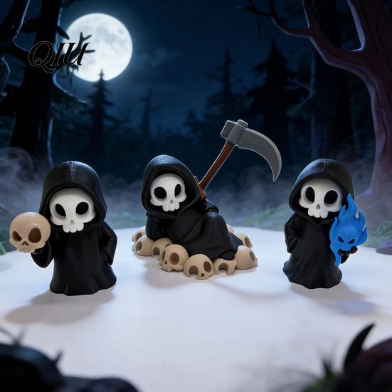 Creative Halloween Design Mini Grim Reaper Statue, 3D Printed Skull Fun Accessories Figurine for Tabletop, Desk, Shelf Home Decor Gothic