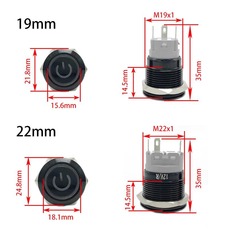 Black Metal Push Button Switch 12/16/19/22mm Start Stop On Off Momentary Led Light Power Switch 5V 12V 24V Electrical Outlets