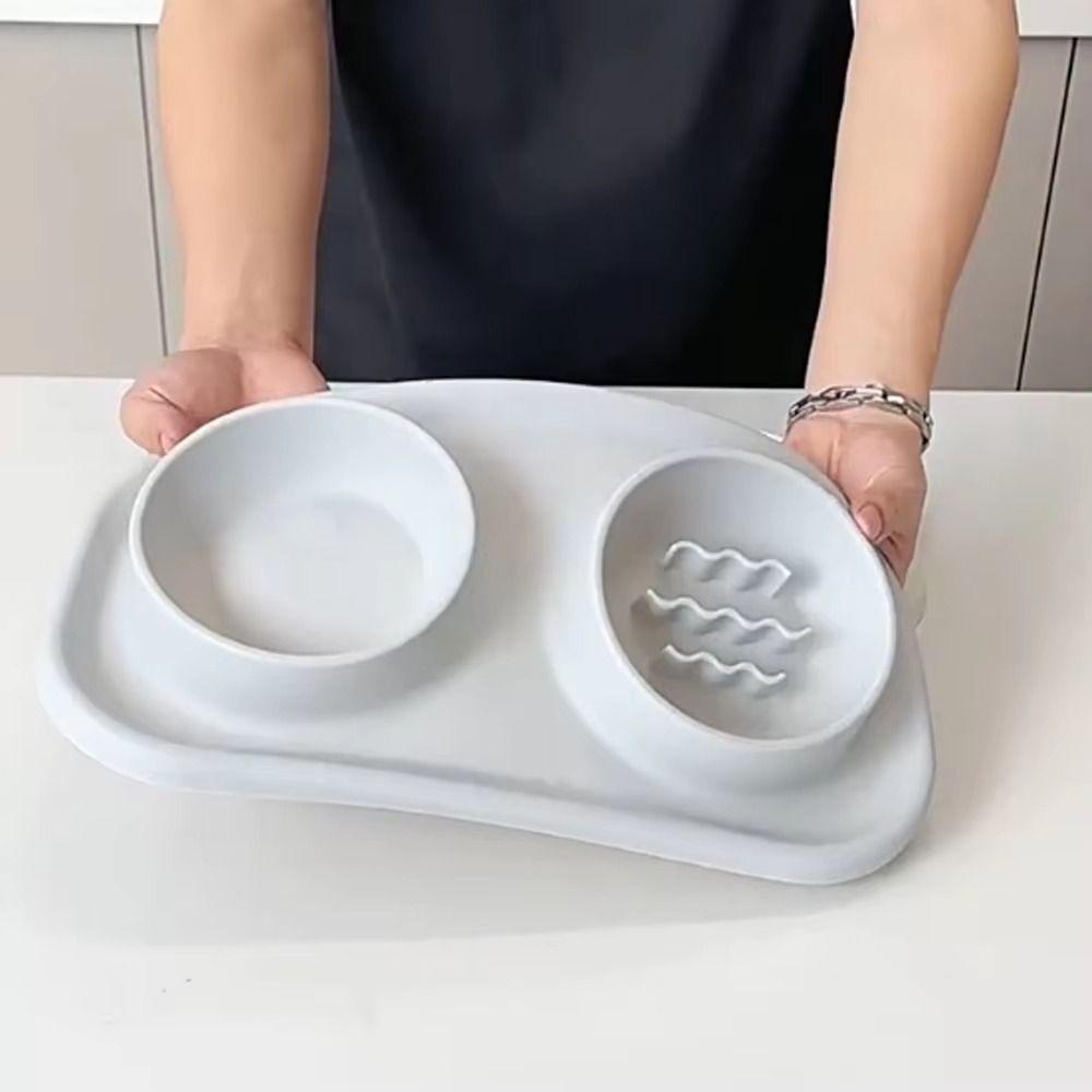 

Non-toxic Double Slow Feeder Bowl Anti-knockover Food-grade Silicone Pet Bowl Shatter-resistant with Stainless Steel Bowl серый