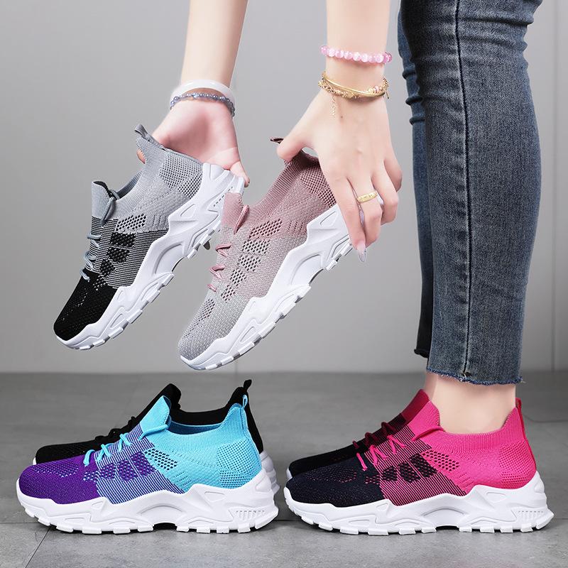 Shoes Women's Sports Shoes Summer New Versatile Women's Single Shoes Fly-woven Breathable Mesh Shoes Soft Sole Not Tired Feet Running Shoes