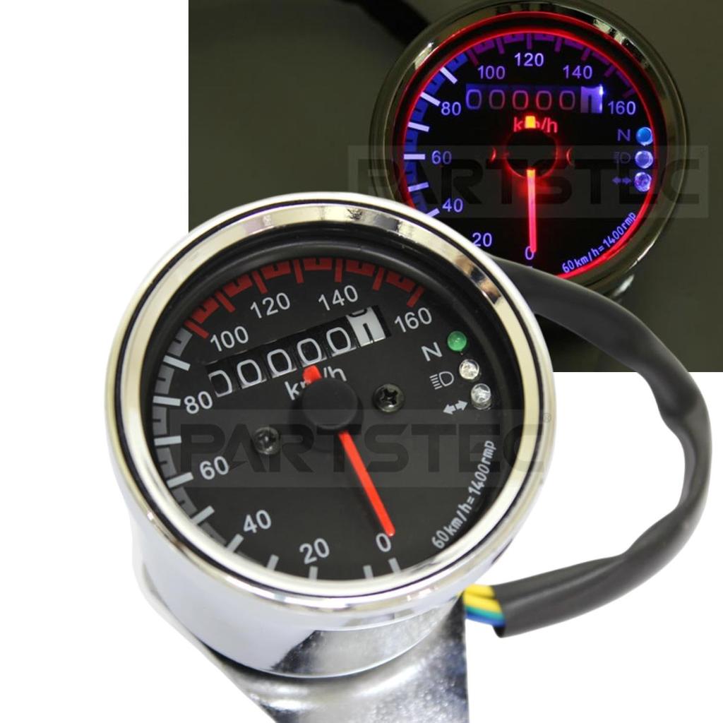 MOTOR POWER 156-40 Motorcycle, Universal Mechanical Speedometer, Maximum Speed 160 km, Black Panel, Plated