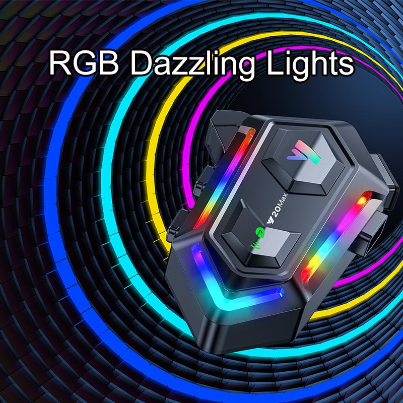 Motocycle  Helmet Headset BT5.3 Stereo, 300M Intercom, 16 RGB Lights, 1000mAh, IPX6 Waterproof, Dual Phone Pairing, Voice Control