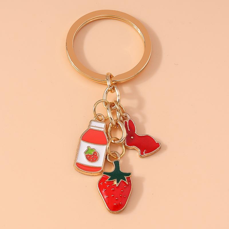 Pretty Enamel Cherry Keychain Flower Key Rings Pendants for Key Holder Women Girls Handbag Decor Handmade Jewelry Gifts