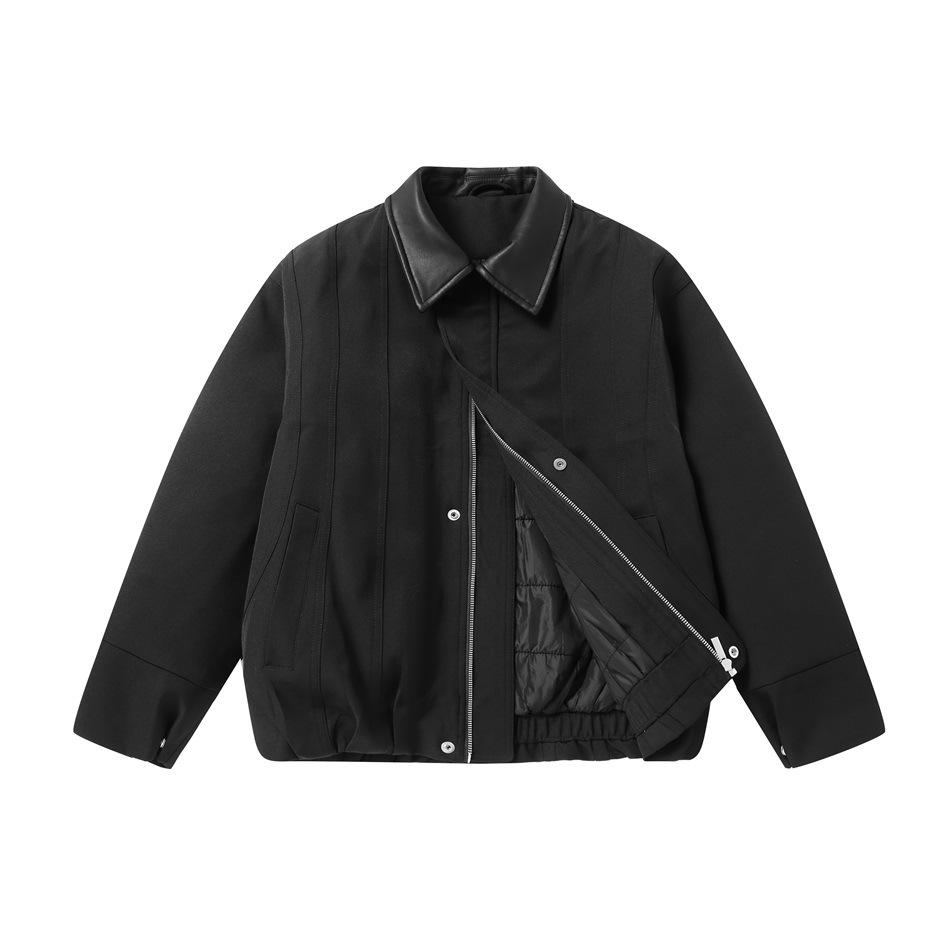 Men's Winter Lapel Workwear Jacket - Deconstructed Patchwork Cotton, Loose Fit