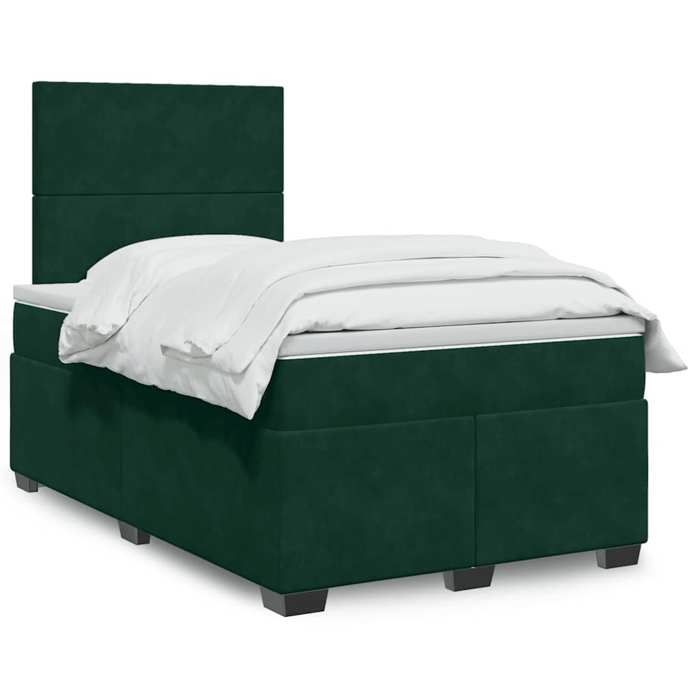 Cadre de lit avec matelas - 120x190 cm - Tête de lit réglable - Velours vert foncé - 2 places