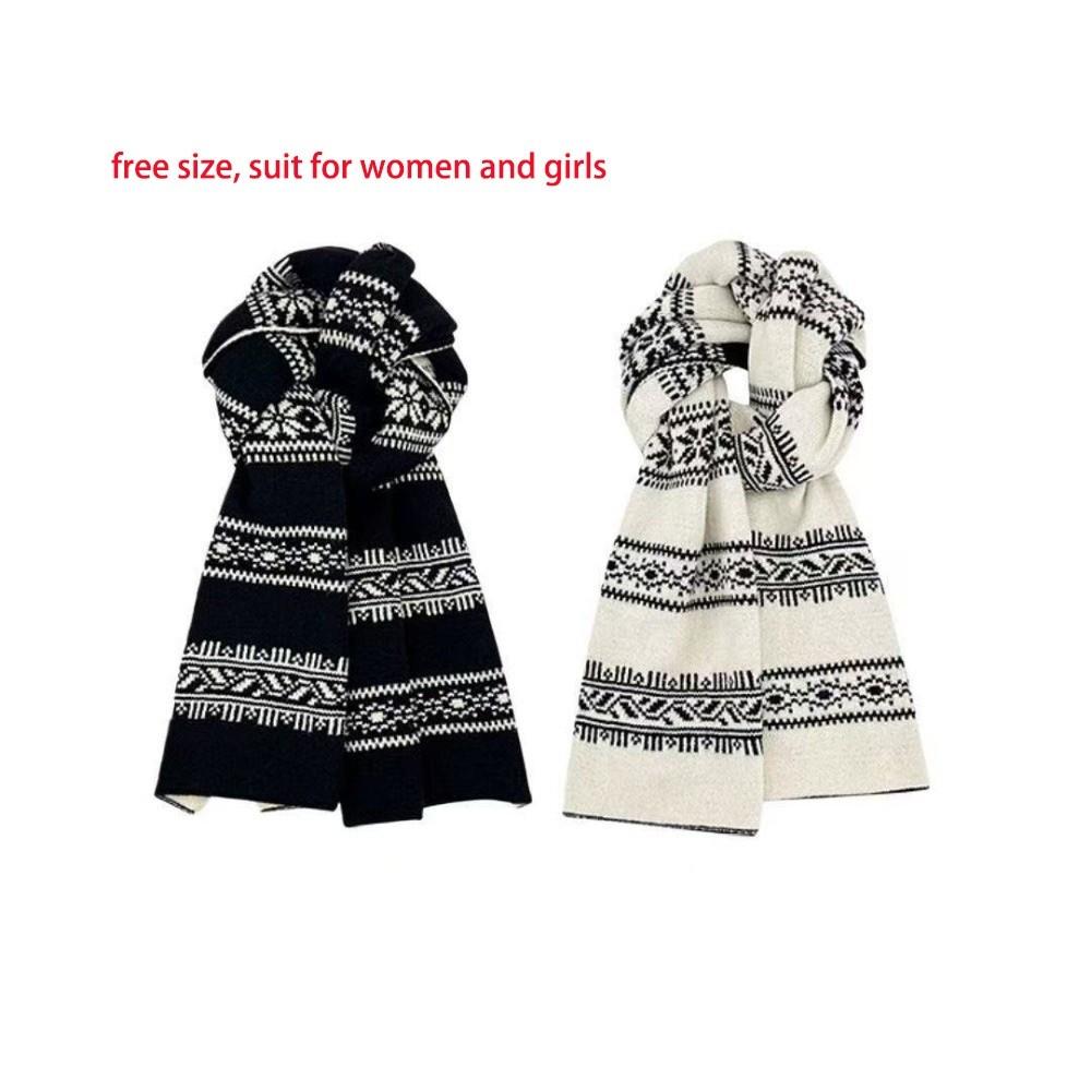 Retro Jacquard Pattern Fair Isle Knit Scarf Thick Knit Fabric Neck Warmer Shawl Winter Daily Wear