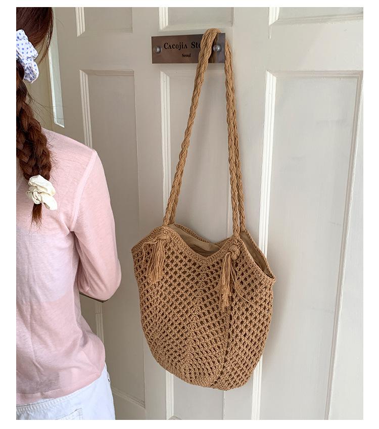 

ins Mori literary temperament tassel woven bag cotton thread tote bag lazy underarm shoulder bag vacation beach bag