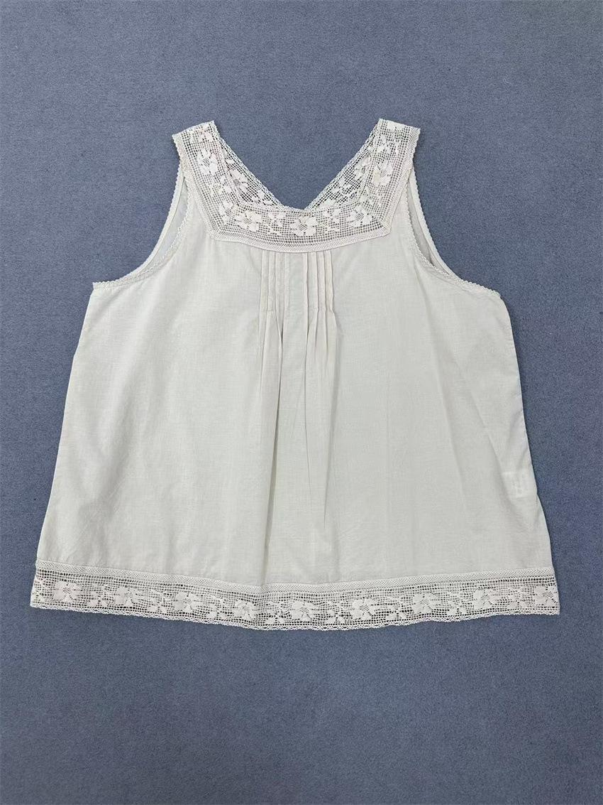 

Johnature весна лето тонкие вышитые кружева Mori женские японские топы без рукавов свободный внутренний слой майка топы One Size бежевый