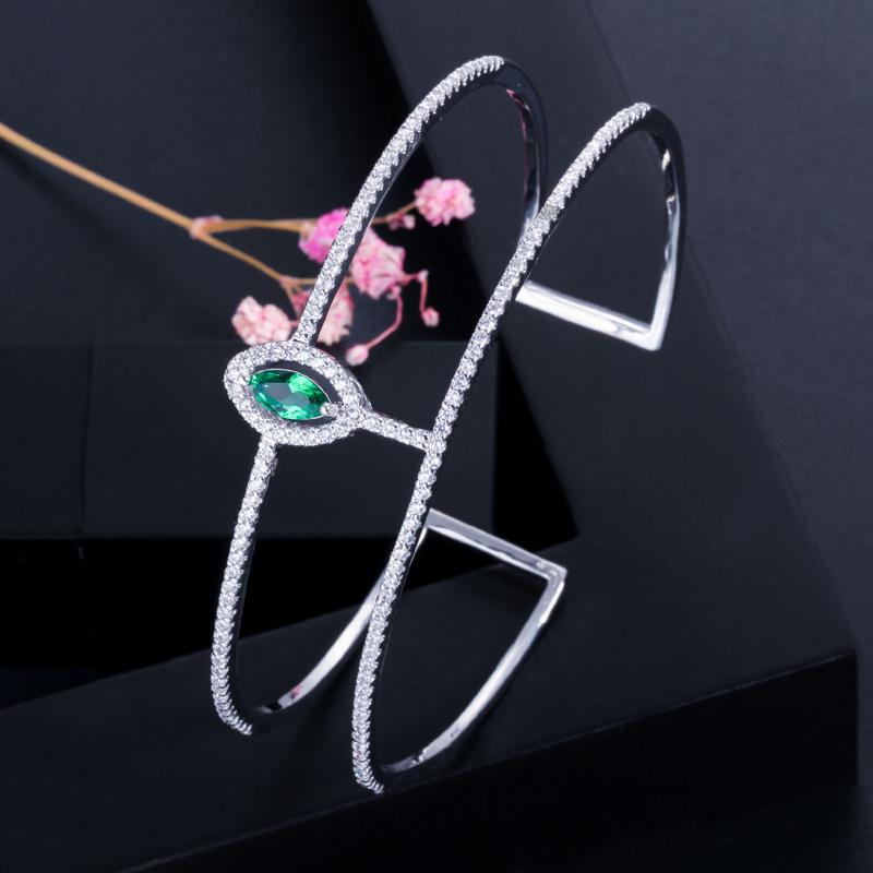 

S0146 Ювелирные изделия, Браслет с микро-инкрустацией цирконами, двухслойный, открывающийся, регулируемый, Женские аксессуары для одежды зелёный