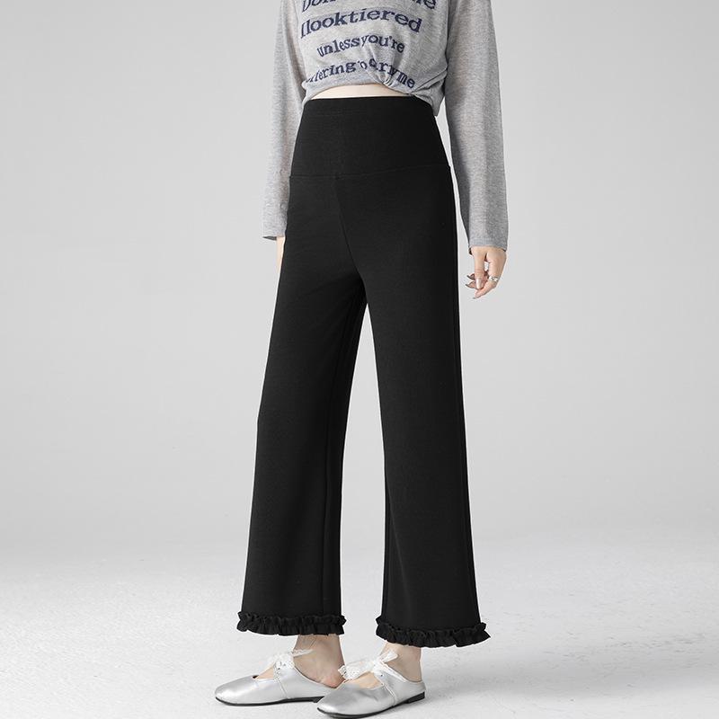 

Spring Maternity Straight-Leg Pants with Ruffle Patch - Lightweight, Casual Nine-Point Style 2XL чёрный