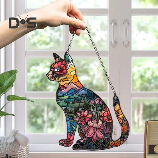 Colorful Cat Window Hanging Decoration Front Door Wall Hanging Acrylic Kitten Animal Ornament Pendant Christmas Festival Gift