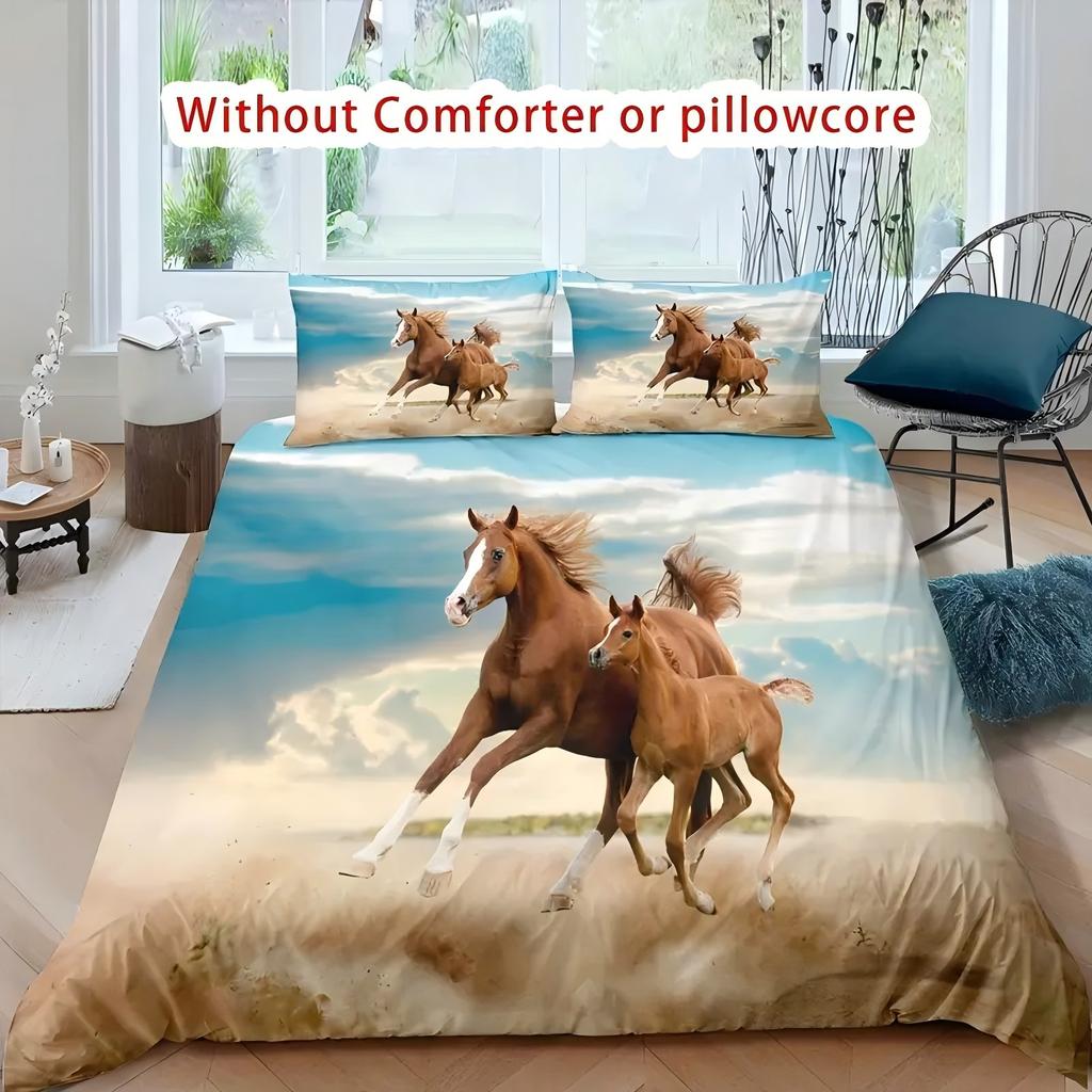 Wild Horse Desert Natural Landscape 3D Printed bedding set Wildlife style Quilt cover Soft Comfortable Duvet Cover Pillowcases