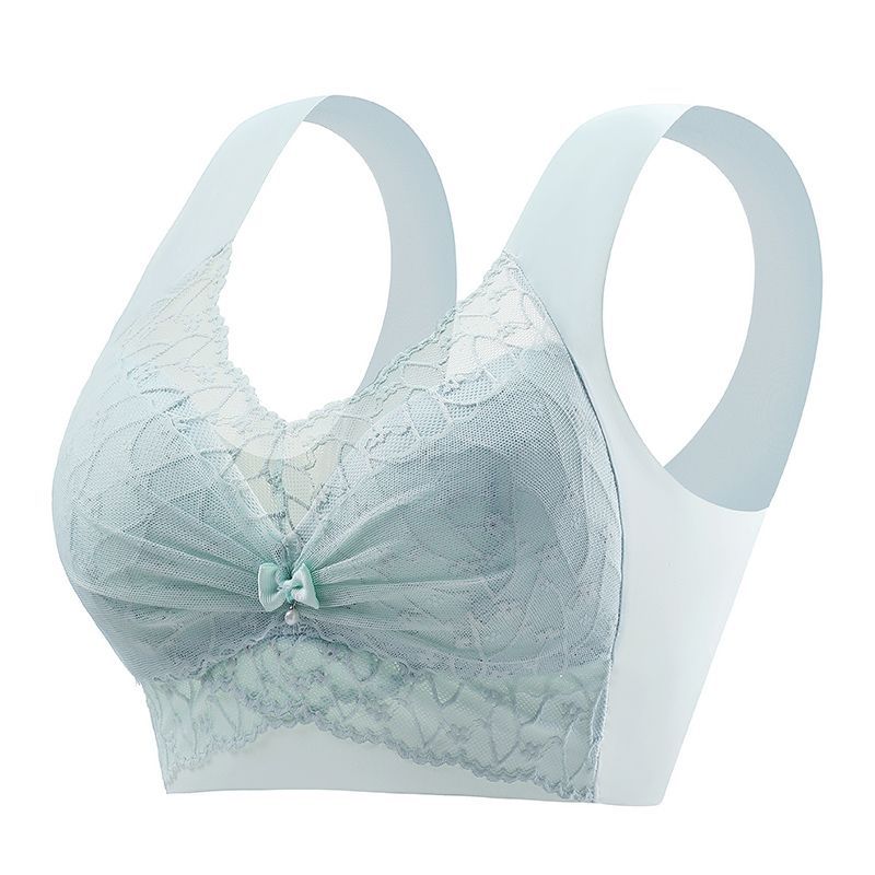 Beige Floral Lace Wireless Bra Comfortable Lift Up Anti-Sagging Bralette with Wide Straps