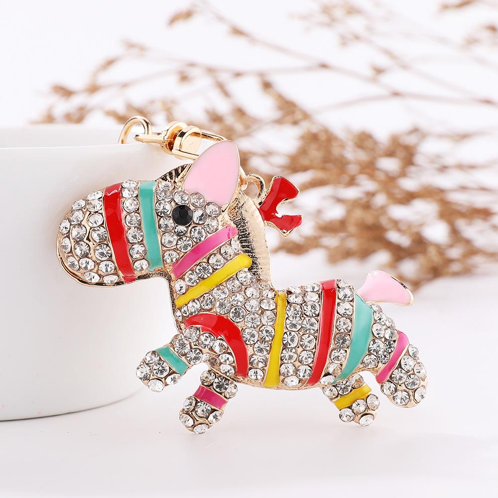 Diamond studded, Zebra keychain, Year of the Horse, Metal Pony Key Pendant, Creative Gift