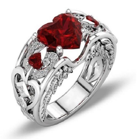 Elegant Women Ladies Rhinestone Princess Heart Shape Jewelry Wedding Ring