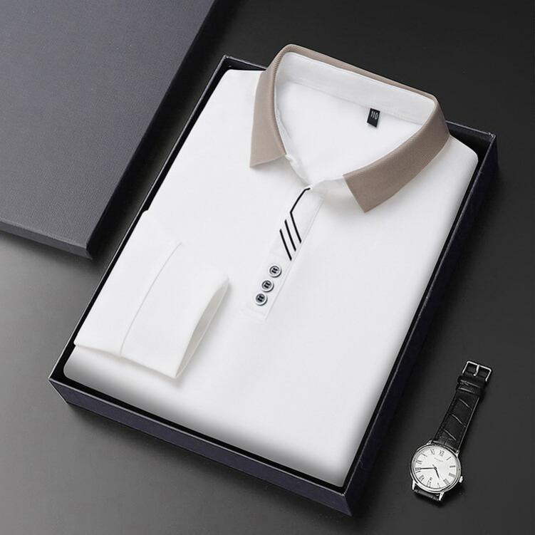 Men's Autumn Long-sleeved Polo Shirt Men's Business Scissors Collar Fit Solid Color Lapel Bottoming