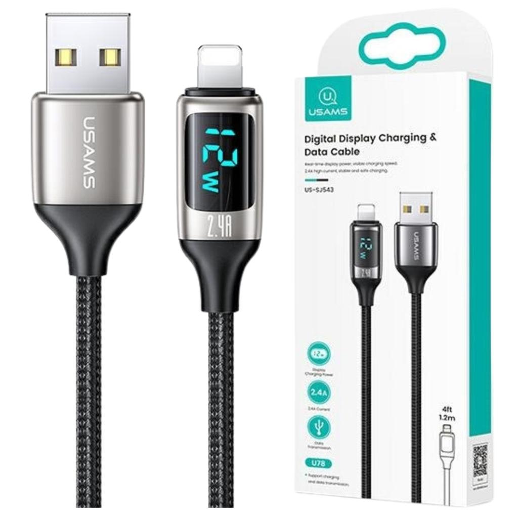 Usams Kabel Pleciony U78 Lightning 1.2Mled 2.4A Fast Charging Silver Black Sj543Usb02 (Us-Sj543)