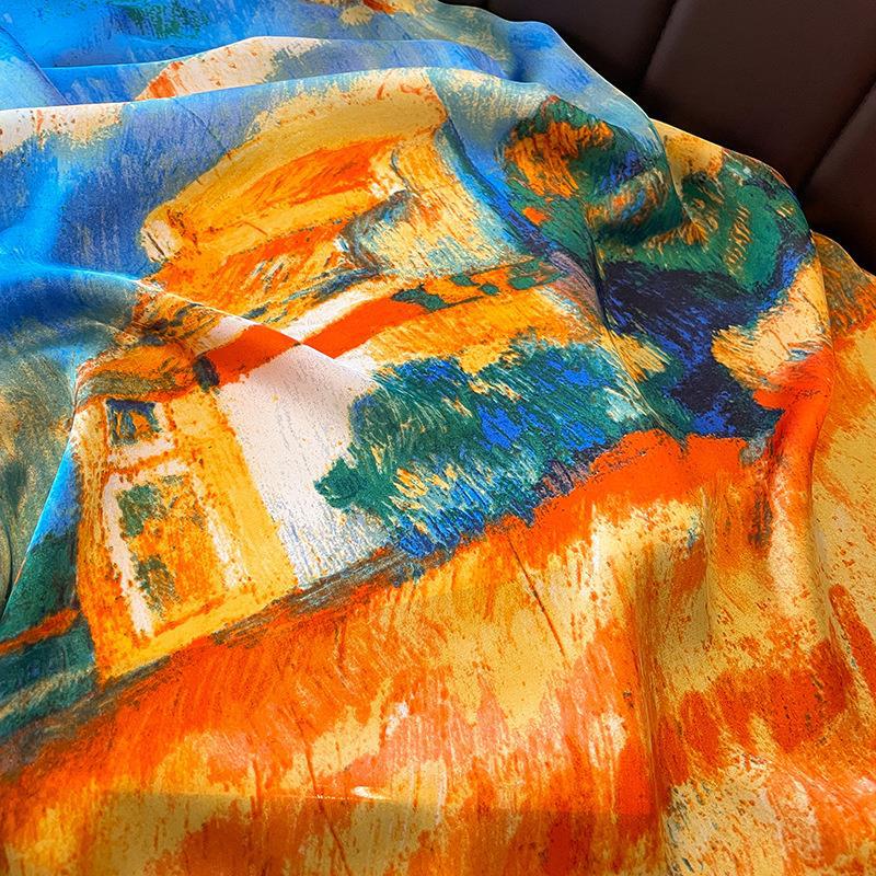 Spring and Autumn Versatile Travel Silk Scarf Temperament Elegant 90 Square Scarf Simulation Silk Scarf Wholesale Advanced Trend Celebrity Shawl