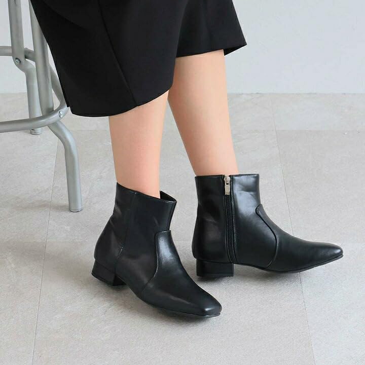 Vivian Women's Short Low Heel Boots, V1581AW, Black Suede, Size 3L (25.5-26.0)