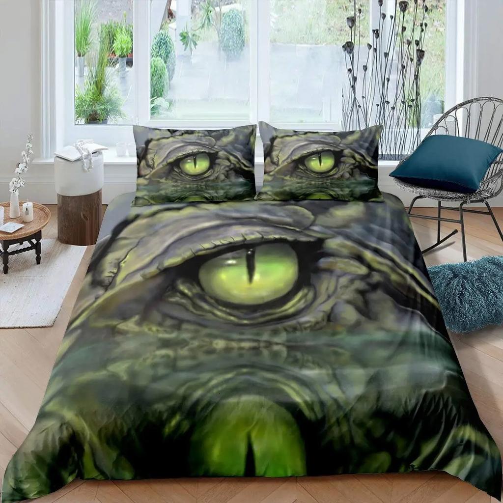 Crocodile Duvet Cover Set Wild Alligator Pattern Bedding Set Wildlife Style Comforter Cover Horror Animal Theme Twin Quilt Cover