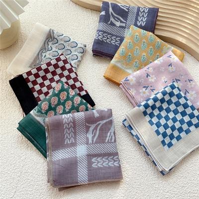 Cotton And Linen Small Square Scarf Silk Scarf Women'S Spring And Autumn New Style Artistic And Versatile Fashionable Temperament Headband Scarf