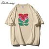 Shellsuning Beautiful Flowers Printed T-shirt for Women Summer Oversized Casual O-neck Simple All-match Girl Tees Basic Harajuku Couple Tops