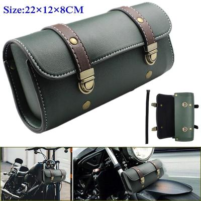 Motorcycle Saddle Storage Bag PU Leather Bike Handlebar Tool Bag Round Barrel Shape Waterproof Roll Bag Side Luggage