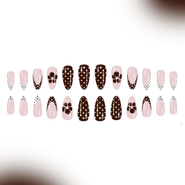 Glitters Press On Nail 24Pcs French Tip Autumn Winter Nail Art Black Coffee White False Nail Comfort Fit ABS Material