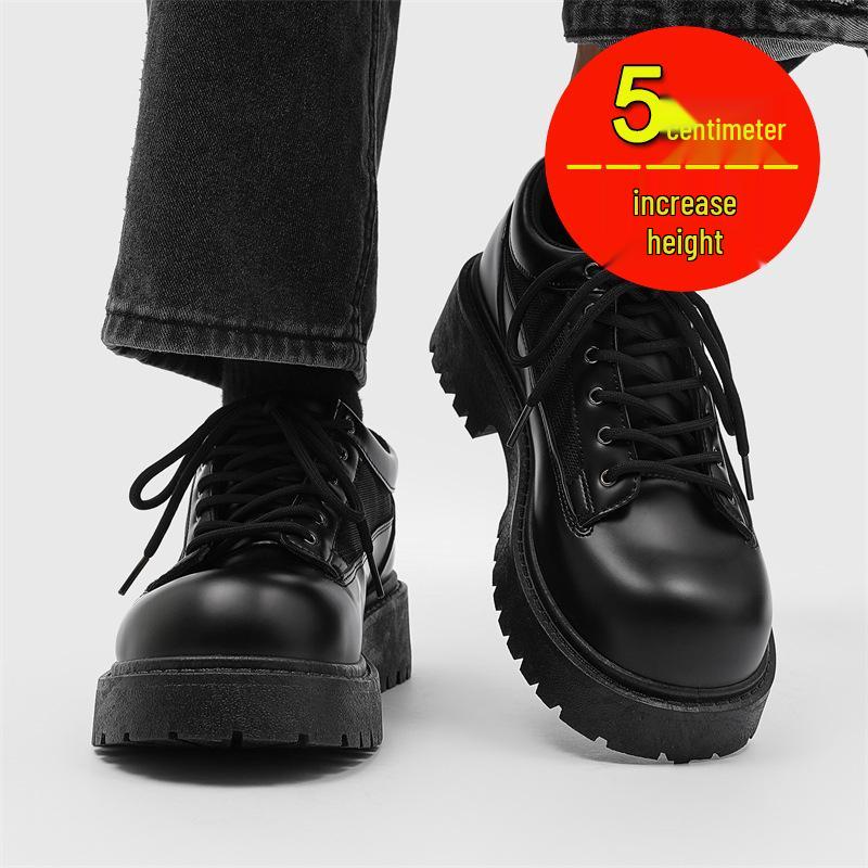 Men's British Style Height Increasing Derby Shoes - Black Leather, Thick Sole, Casual or Wedding Wear