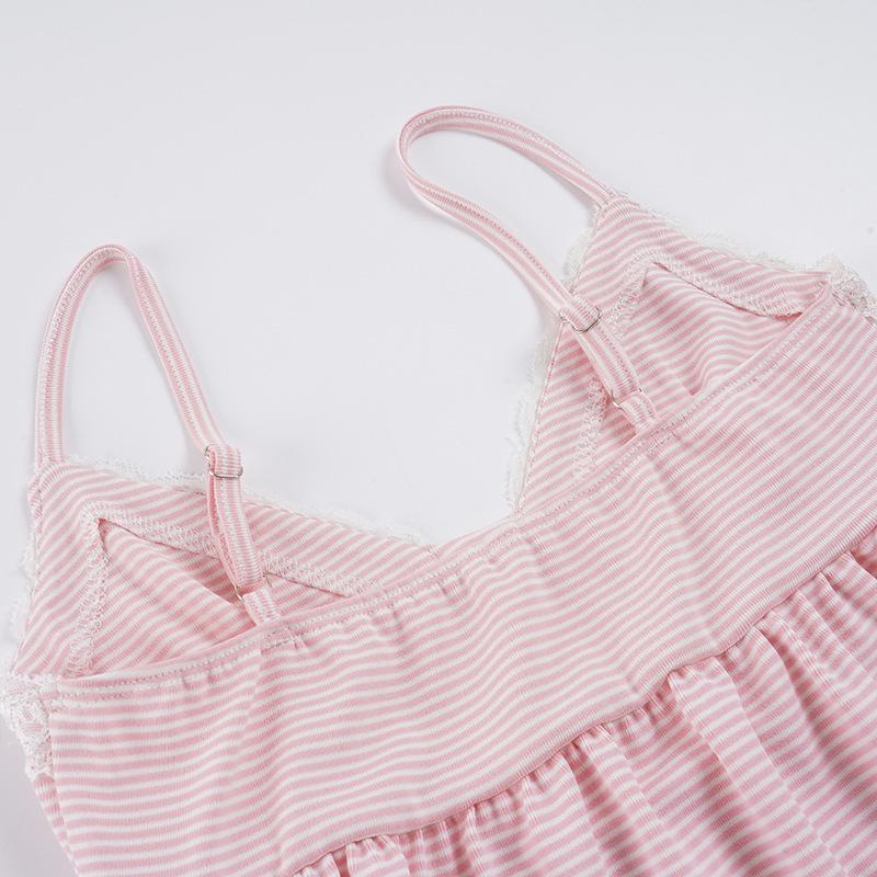 Spicy Summer Striped Lace Bow Tie Camisole: Slim-Fit European American Style