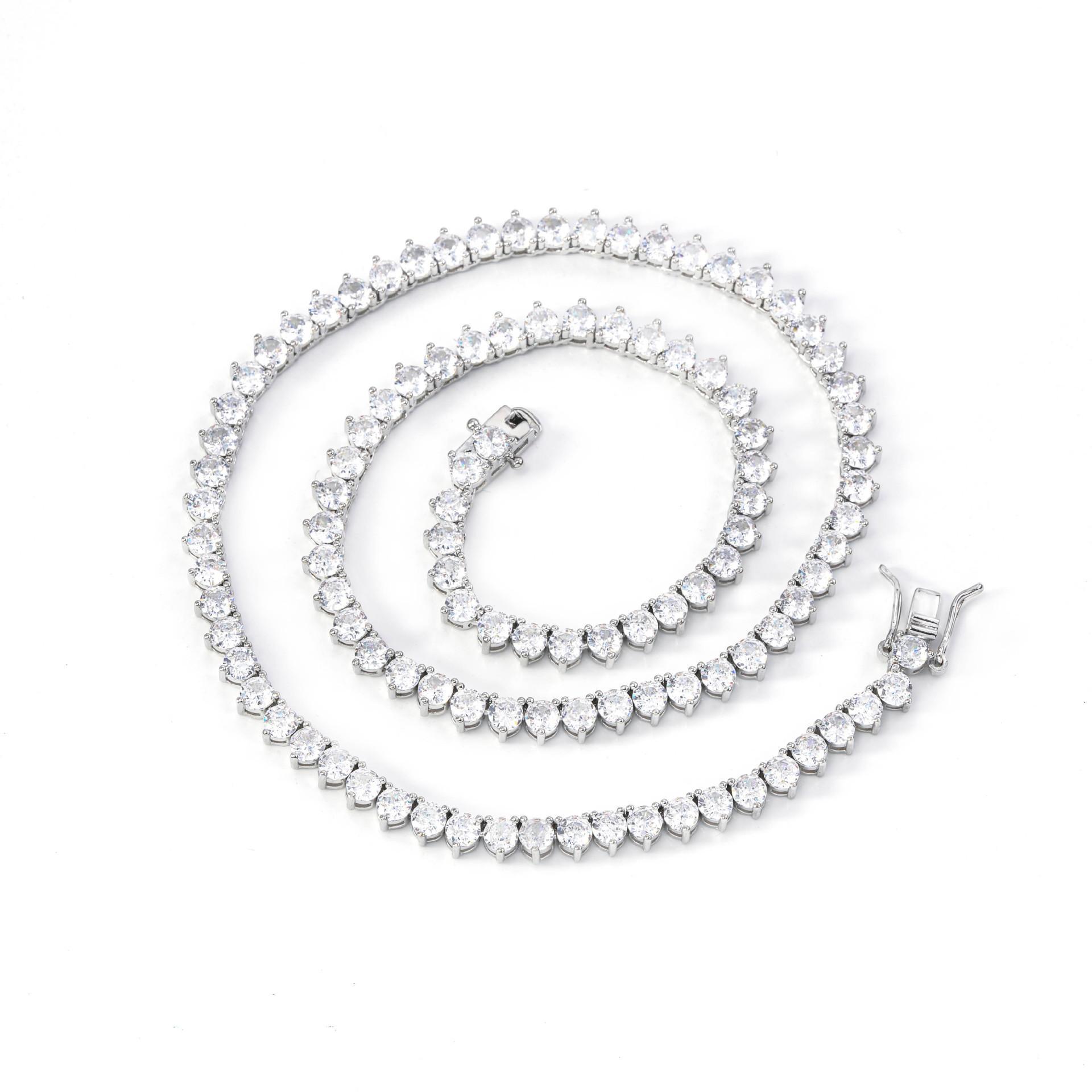 

Full diamond three-claw tennis chain necklace men s and women s single-row zircon collarbone chain European and American hip-hop light luxury Bracelet 6inch (length about 16cm)
