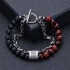 Men's Natural Tiger Eye Stone & Stainless Steel Chain Bracelet