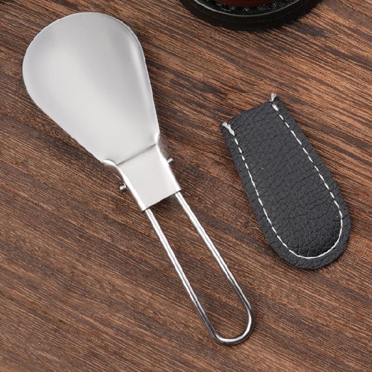 Portable Foldable Stainless Steel Shoehorn Compact Design with Faux Leather Handle For Seniors Travel And Home Use