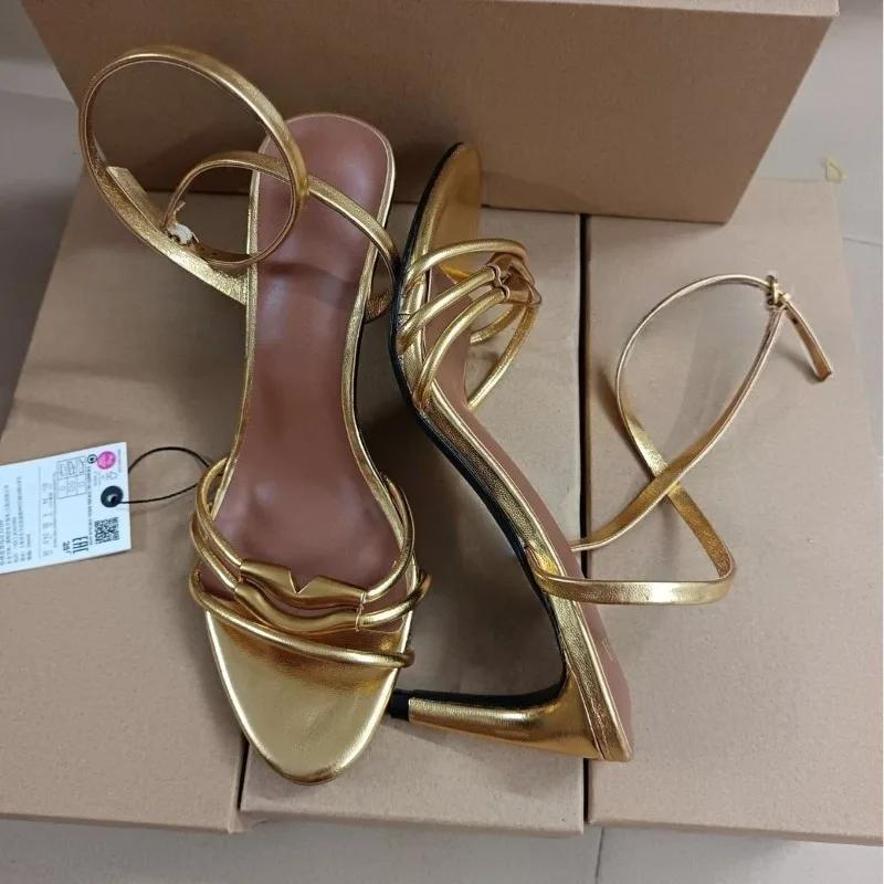 Fashion Open Toe Gold Party High Heels Women Modern Sandals Brand Designer Ankle Strap Summer Slingback Footwear Luxury Bridal Shoes