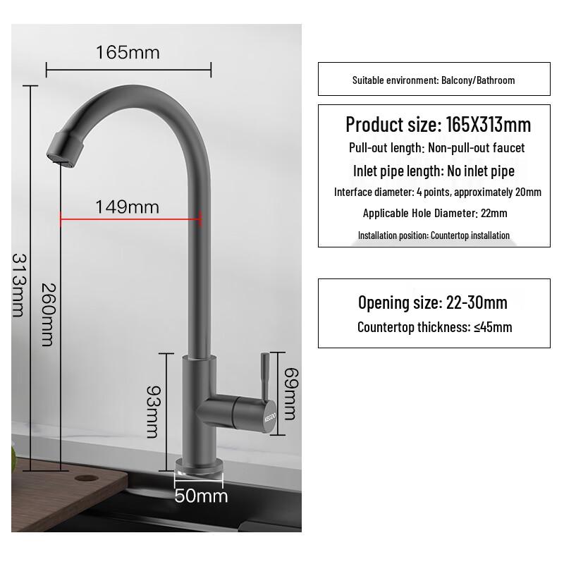 KEGOO Stainless Steel Kitchen Sink High-Arc Faucet