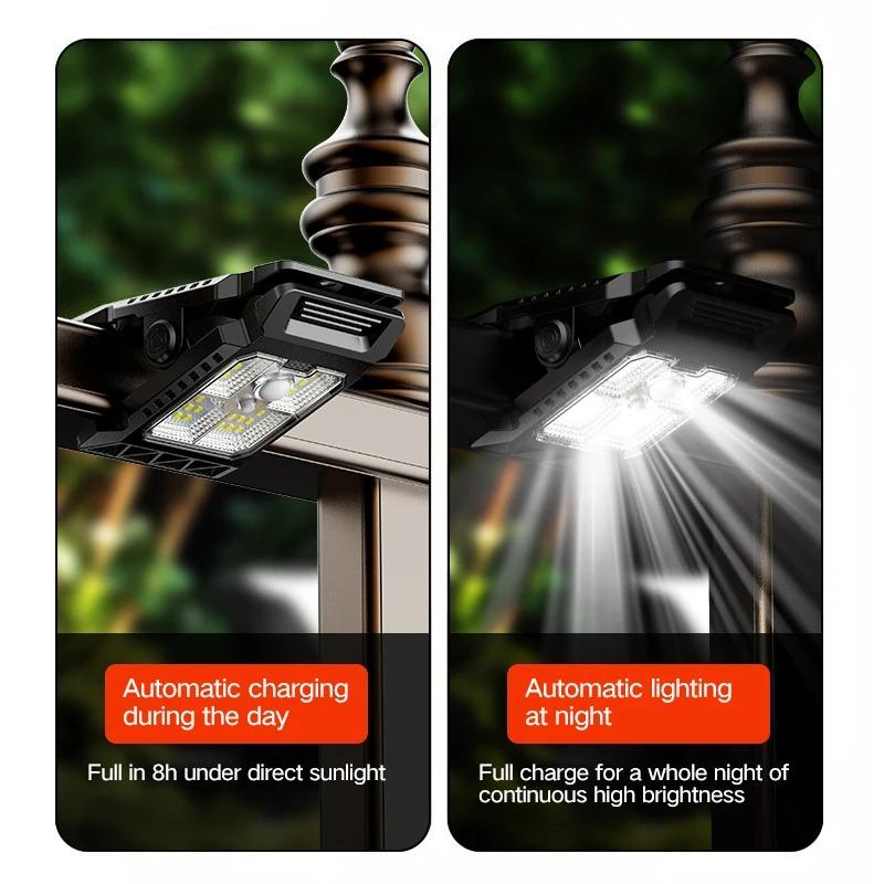 Clip On Solar Lights Outdoor Waterproof LEDs Motion Sensor Lights 3 Modes 3 Mounting Ways Solar Security Lighting for Fence